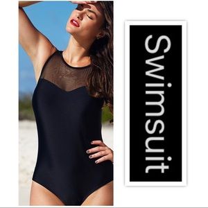 Black Mesh High-Neck Swimsuit